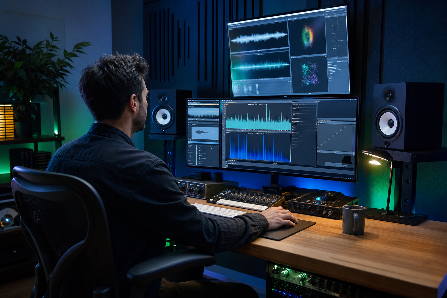 A sound designer building an effects library on a workstation